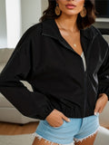 Zip Up Solid Jaket, Casual Long Sleeve Versatile Outerwear, Women's Clothing