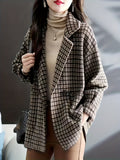 Plaid Lapel Coat, Casual Open Front Long Sleeve Versatile Outerwear, Women's Clothing