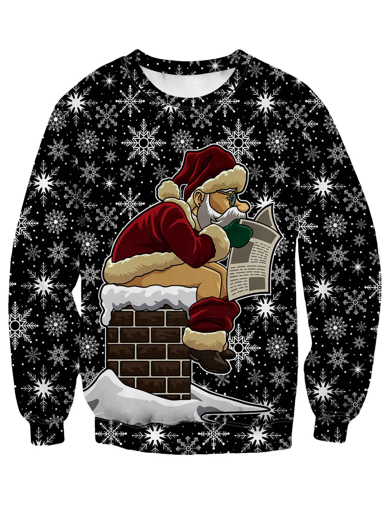 Funny Christmas Santa Claus Pattern Print Trendy Sweatshirt, Men's Casual Graphic Design Crew Neck Pullover Sweatshirt For Men Fall Winter