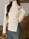 hoombox  Split Hem Turtle Neck Sweater, Casual Long Sleeve Sweater For Fall & Winter, Women's Clothing