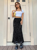 hoombox  Floral Jacquard Irregular Hem Skirt, Casual High Waist Ankle Length Skirt, Women's Clothing