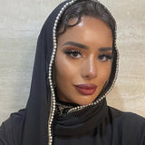 hoombox Luxury Faux Pearl Decor Edge Hijab Black Thin Breathable Chiffon Shawl Casual Outdoor Sunscreen Scarf