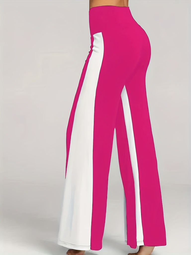 Color Block High Waist Pants, Casual Wide Leg Long Length Summer Pants, Women's Clothing