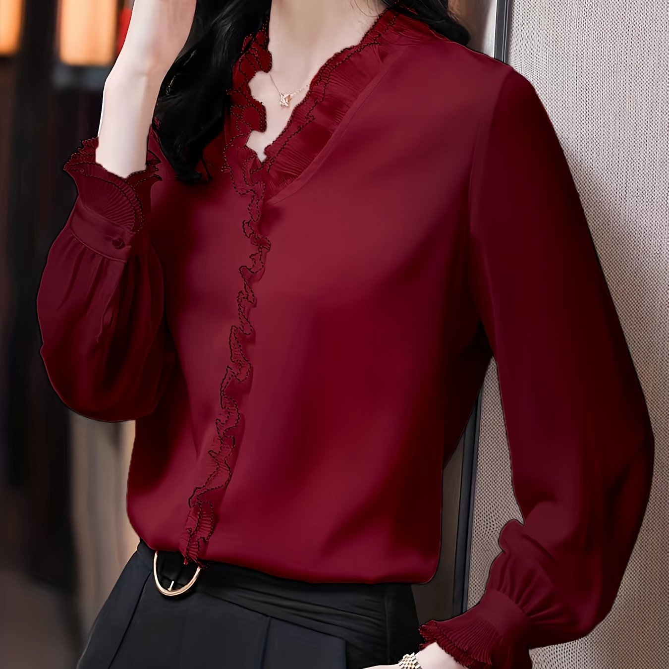 Long Sleeve Blouse, Elegant Casual Top, Women's Clothing