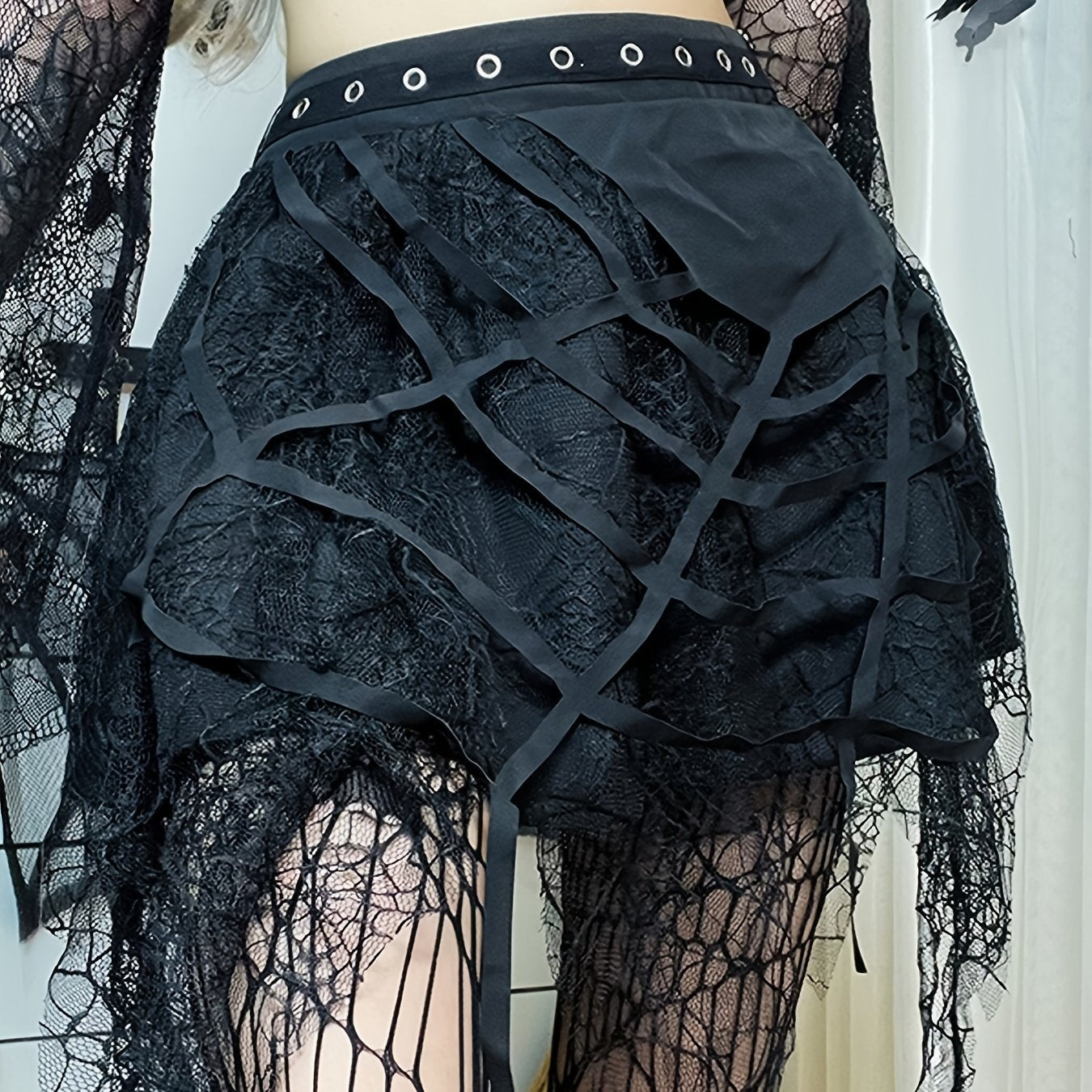 Gothic Women's Black Mini Skirt, Party Loose Skirt For Spring & Fall, Women's Clothing