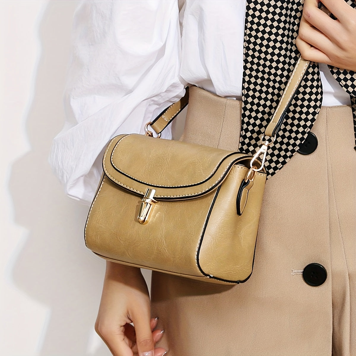 hoombox  Minimalist Trendy Square Shoulder Bag, Classic Textured Crossbody Bag, Women's Vintage Purse For Work