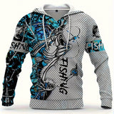 Men's Casual Fishing Pattern 3D Print Hooded Sweatshirt