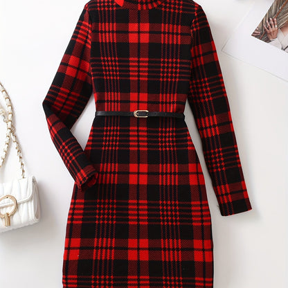 Vintage Girls' Plaid Turtleneck Long Sleeve Dress Kids Clothes For Fall Party