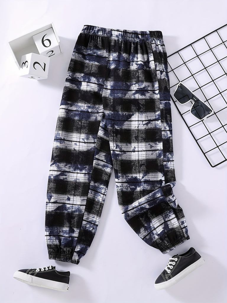 Stylish Boys Tie Dye Casual Plaid Soft Comfortable Long Pants For Spring And Autumn Kids Clothes Outdoor