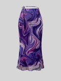 All Over Print Tie Waist Mesh Skirt, Casual Skirt For Spring & Summer, Women's Clothing