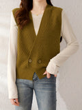 Solid Button Front Vest, Vintage V Neck Sleeveless Vest, Women's Clothing