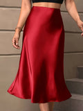 Solid High Waist Bodycon Skirt, Elegant Ruffle Hem Midi Skirt, Women's Clothing