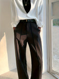 Solid High Waist Pants, Elegant Wide Leg Slant Pockets Pants, Women's Clothing