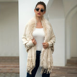 Solid Color Faux Fur Thick Shawl Wrap With Sleeves Elegant Loose Large Tassel Cardigan Autumn Winter Stylish Ladies Cloak