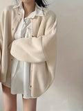 Solid Button Up Knit Cardigan, Casual Long Sleeve Loose Slouchy Sweater, Women's Clothing