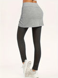 2 In 1 Colorblock Drawstring Skirt Pants, Casual Slim Pants Ror Spring & Fall, Women's Clothing