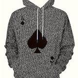 Men's Casual Poker Card 3D Print Hoodie, Chic Hooded Sweatshirt