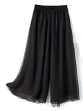 Hight Elastic Waist Wide Leg Pant, Loose Cool Comfortable Solid Versatile Palazzo Pants, Casual Every Day Pants,Women's Clothing