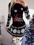 hoombox Christmas Letter & Snowflake Print Dress, Casual Crew Neck Long Sleeve Dress, Women's Clothing