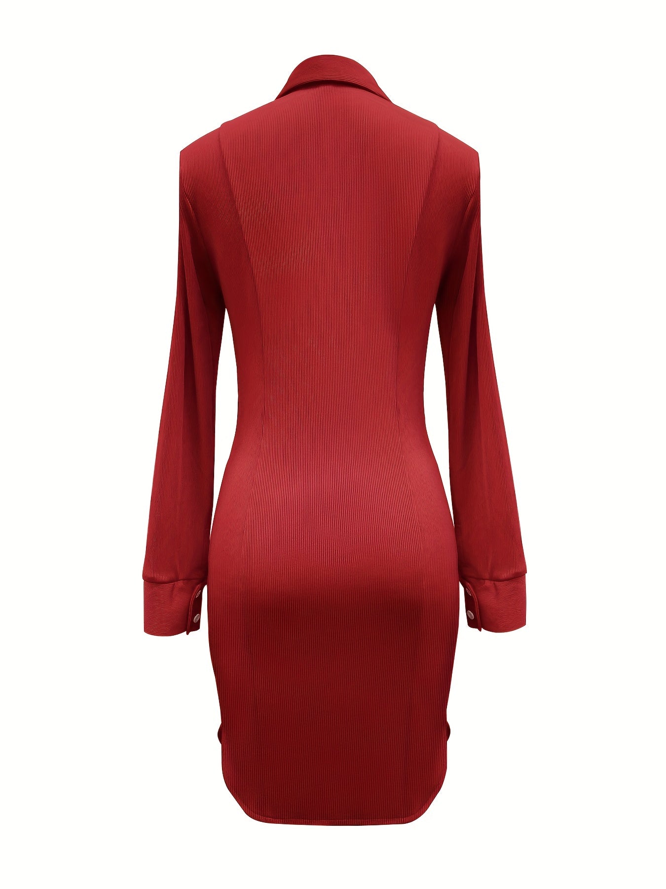 hoombox Solid Single Button Slim Dress, Versatile Long Sleeve Bodycon Dress For Spring & Fall, Women's Clothing