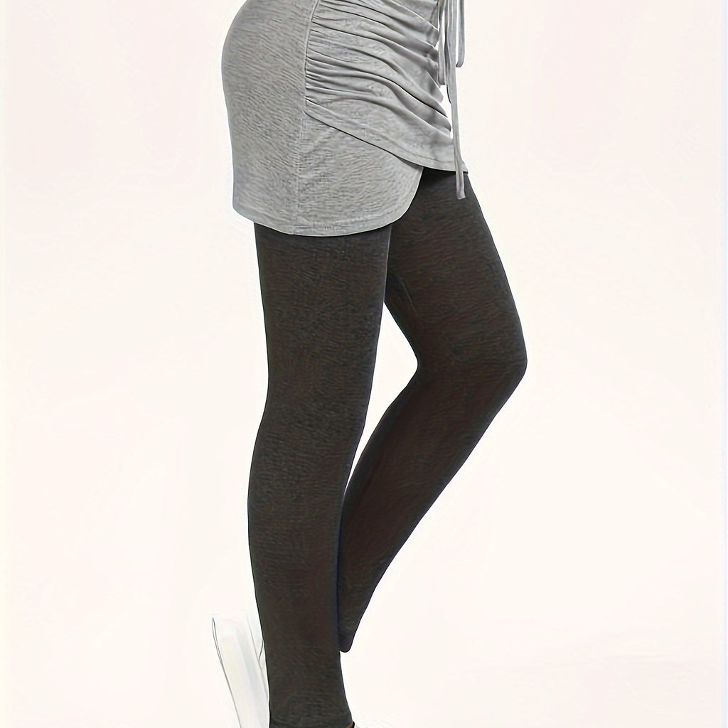 2 In 1 Colorblock Drawstring Skirt Pants, Casual Slim Pants Ror Spring & Fall, Women's Clothing