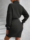 hoombox Turtleneck Sweater Dress, Casual Solid Long Sleeve Bodycon Dress, Women's Clothing