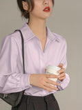 V-neck Loose Lapel Blouses, Casual Chiffon Long Sleeve Fashion Spring Fall Shirts Tops, Women's Clothing