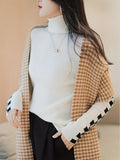 Plaid Turtle Neck Pullover Sweater, Casual Long Sleeve Slim Versatile Sweater, Women's Clothing