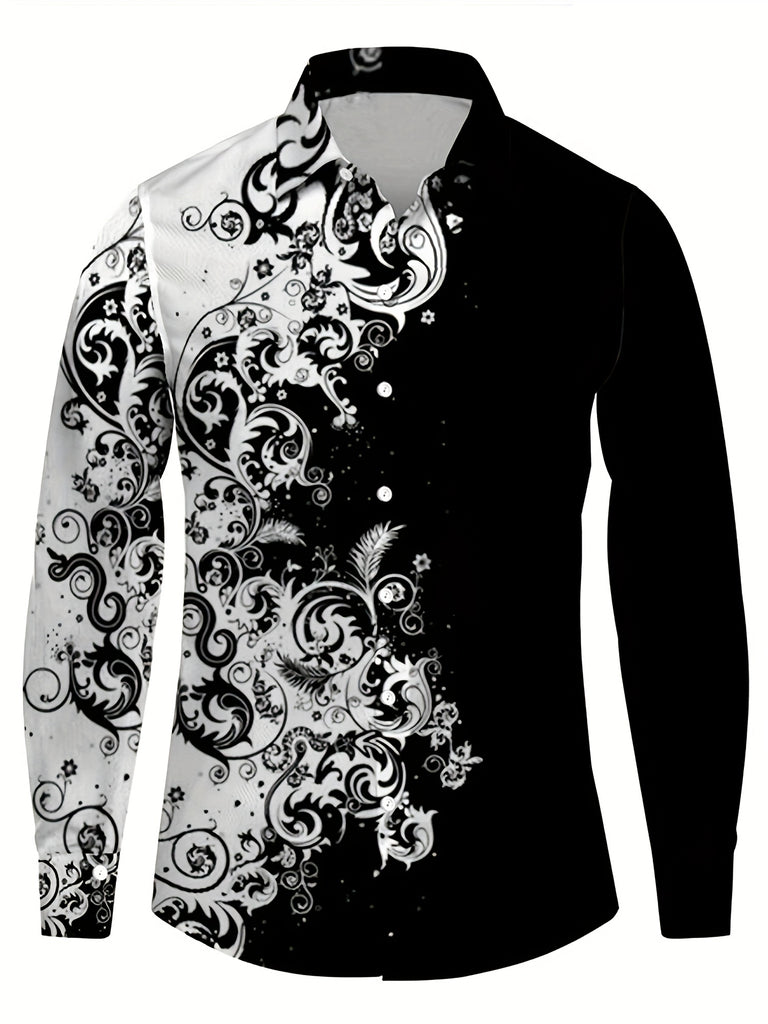 Retro Pattern Men's All-match Spring And Autumn Long Sleeve Shirt, Gift For Men
