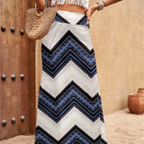 Abstract Print High Waist Skirts, Elegant Maxi Skirts For Spring & Summer, Women's Clothing