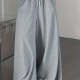 hoombox Solid Drawstring Wide Leg Pants, Casual Elastic Waist Pants, Women's Clothing