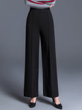 hoombox Solid High Waist Straight Leg Pants, Casual Draped Pocket Pants, Women's Clothing