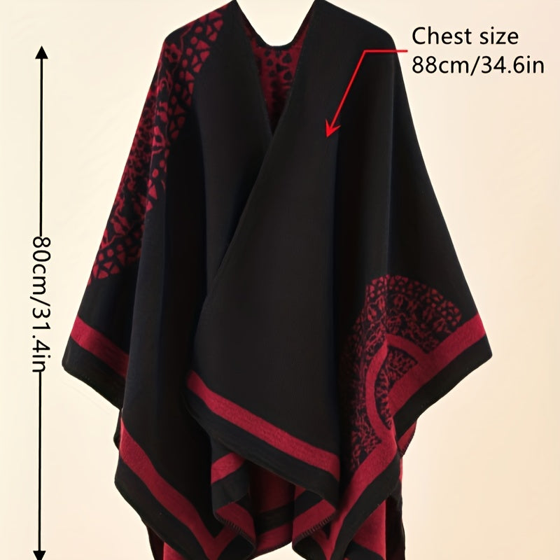 hoombox Slit Warm Large Shawl Casual Windproof Shawl Sunscreen Wrap Fashion Print Shawl Cape For Women