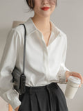 V-neck Loose Lapel Blouses, Casual Chiffon Long Sleeve Fashion Spring Fall Shirts Tops, Women's Clothing