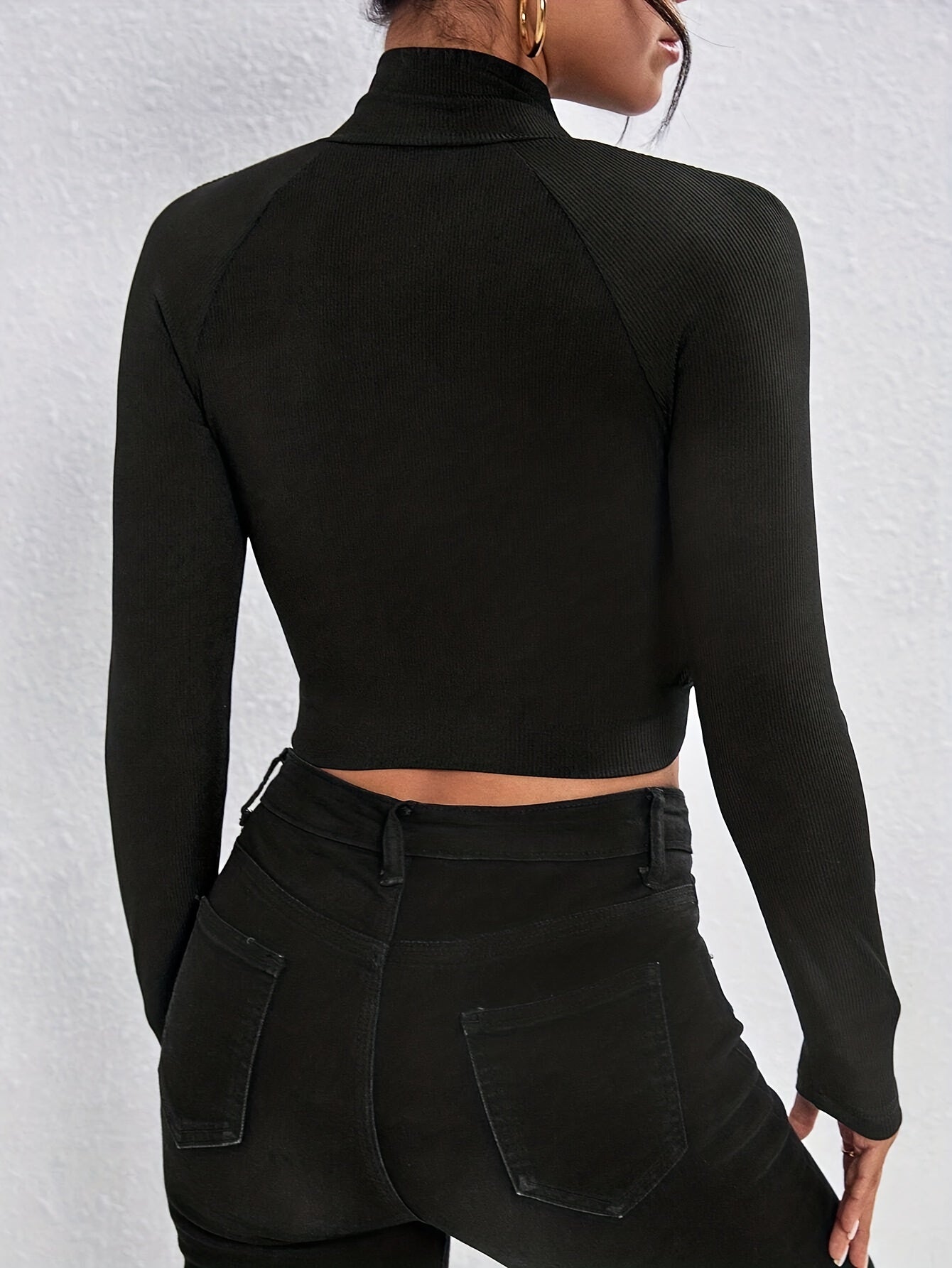 Zip Up Slim Jacket, Casual Solid Long Sleeve Versatile Outerwear, Women's Clothing