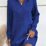 hoombox Plus Size Sexy Sweatshirt Dress, Women's Plus Solid Cable Knit Long Sleeve Slight Stretch Hoodie Dress