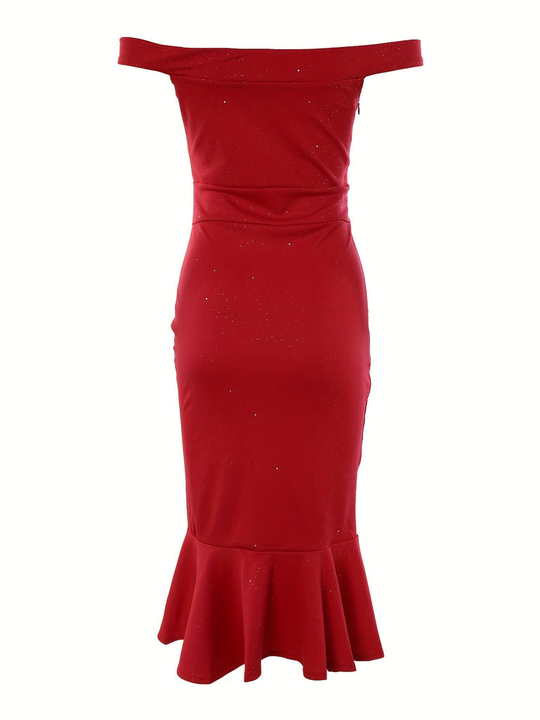 hoombox  Women's Dresses Red Solid Ruffle Trim Dresses
