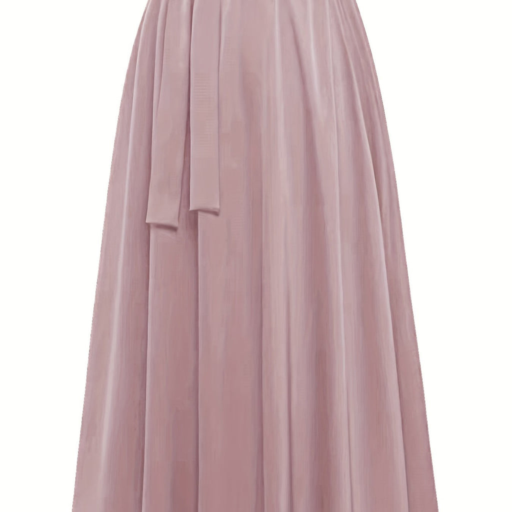 Solid Belted Maxi Skirts, Elegant Pleated Versatile Skirts, Women's Clothing