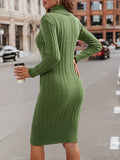 hoombox Turtleneck Cable Knit Sweater Dress, Elegant Solid Long Sleeve Dress With Pockets, Women's Clothing