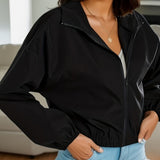 Zip Up Solid Jaket, Casual Long Sleeve Versatile Outerwear, Women's Clothing