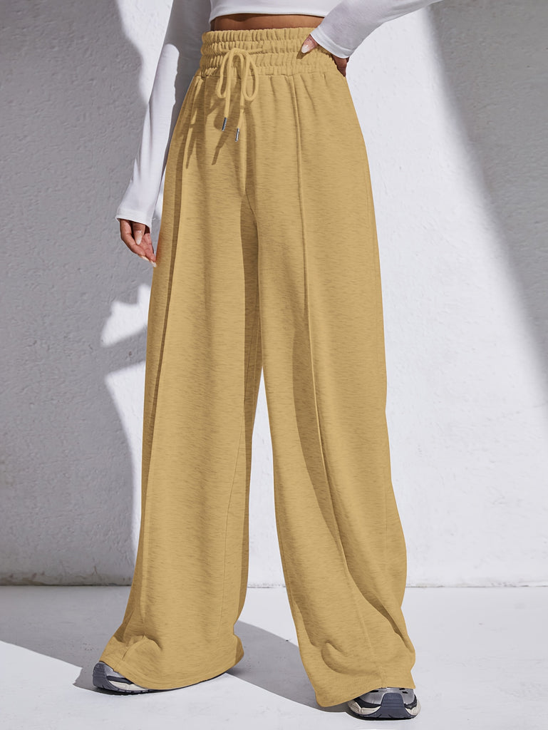 Solid Drawstring Elastic Waist Wide Leg Pants, Casual Loose Pants For Spring & Fall, Women's Clothing