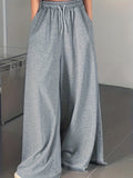 hoombox Solid Drawstring Wide Leg Pants, Casual Elastic Waist Pants, Women's Clothing