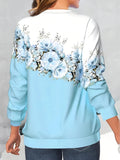 hoombox Crew Neck Flowers Print Sweatshirt, Casual Sports Running Long Sleeve Tops, Women's Clothing