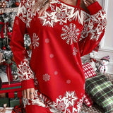hoombox Christmas Snowflake Print Skew Neck Dress, Casual Long Sleeve Dress, Women's Clothing