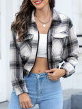 Zip Front Plaid Lapel Jacket, Casual Flap Pockets Long Sleeve Jacket For Fall & Winter, Women's Clothing