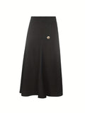 Button Front Pocket Skirt, Casual Solid Every Day Skirt, Women's Clothing