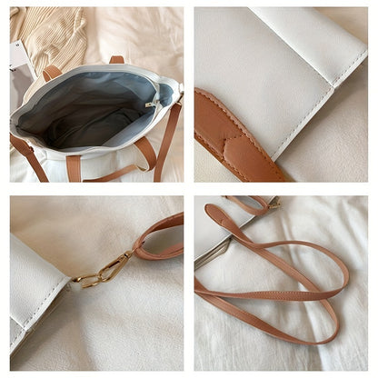 hoombox  Trendy Large Capacity Tote Bag, Simple PU Leather Solid Color Shoulder Bag, Perfect Underarm Bag For Daily Use