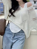 hoombox  Solid Cut Out Asymmetrical Sweater, Casual Long Sleeve Sweater For Spring & Fall, Women's Clothing
