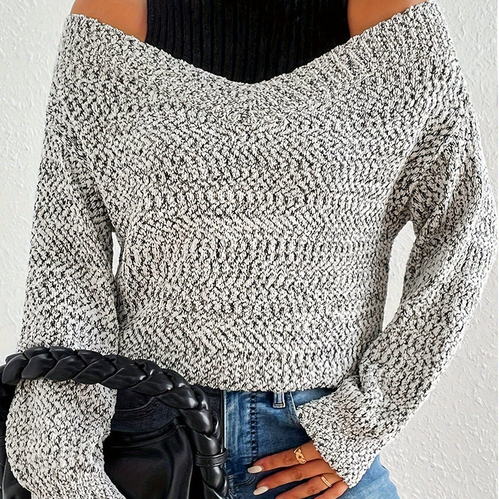 Color Block Turtle Neck Pullover Sweater, Casual Cut Out Long Sleeve Fashion Sweater, Women's Clothing