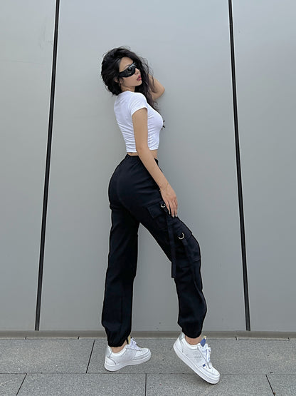 Flap Pockets Wide Leg Cargo Pants, Y2K Pants For Spring & Summer, Women's Clothing